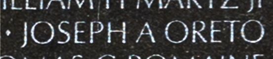 Sergeant Joseph A. Oreto's name engraved on The Wall
